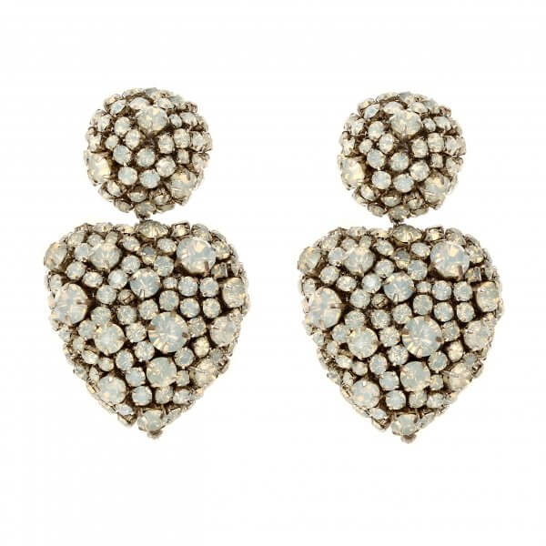 Lucy Heart Shaped Rhinestone Statement Earrings - White