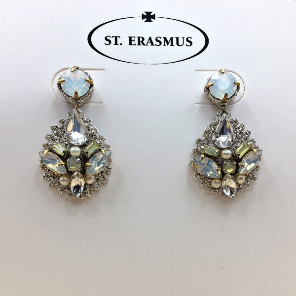 Mia Embroidered Dangler Earrings - White