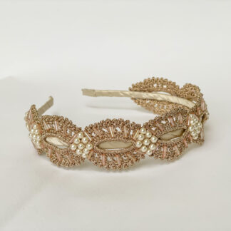 Iris Beaded Crochet Headband - Peach