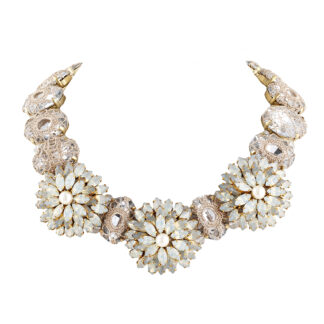 Opal Crochet Blossom Collar Necklace - Pearl