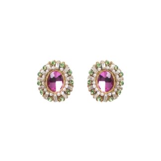 Nisha Button Style Earrings - Pink