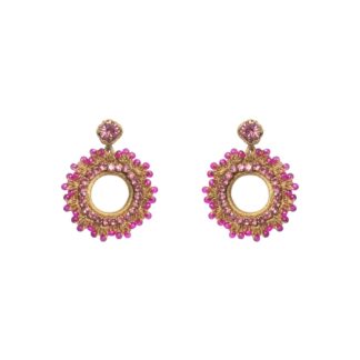 Leya Round Crocheted Shape Embroidered Earrings - Pink