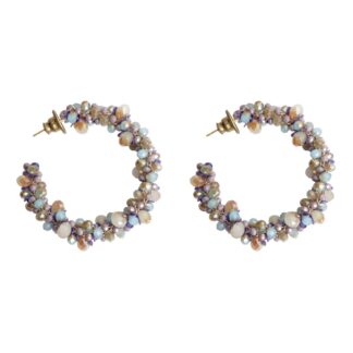 Elouise Crochet Mesh Beaded Hoops Earrings - Purple