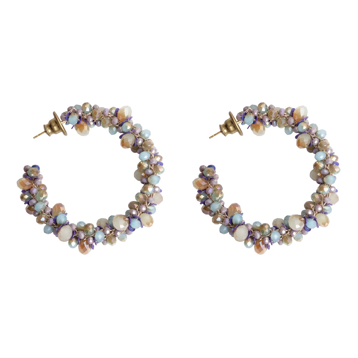 thumbnail image 2 of Daisy Seed Bead Floral Drop Gold Hoop Earrings - In 5 Colors 2 of 12