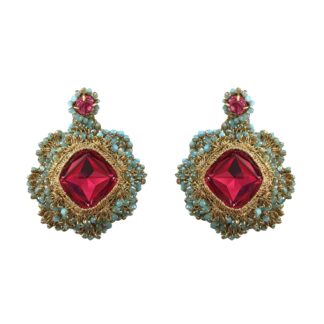 Mabel Baroque Drop Crochet Statement Earrings - Light Blue