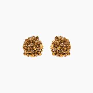 Cluster Crystal Crochet Button Earrings - Gold