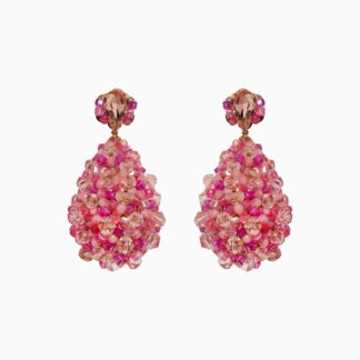 Pretty Belinada Crystal Crochet Drop Embroidered Statement Dangler Earrings - Pink