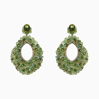 Lucinda Crystal Crochet Teardrop Embroidered Statement Dangler Earrings - Green