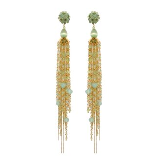Babette Statement Dangler Cluster Button Earrings - Green