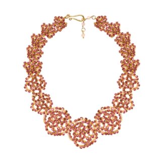 Sheba Crystal Crochet Embroidered Collar Necklace - Pink