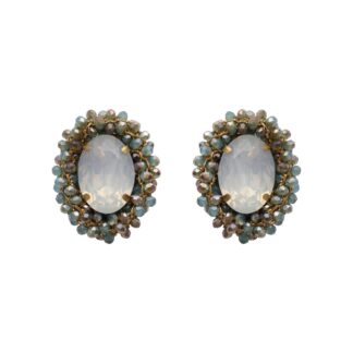 Abiah Crystal Crochet Dangler Button Earrings - Light Blue