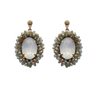 Abiah Crystal Crochet Dangler Drop Stud Earrings - Light Blue