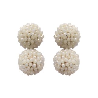 Doris Crystal Crochet Dangler Drop Button Earrings - White
