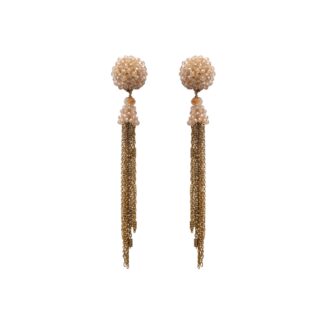 Vera Crystal Croche Dangler Button Earrings - Gold
