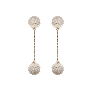 Elmira Crystal Crochet Drop Dangler Button Earrings - White