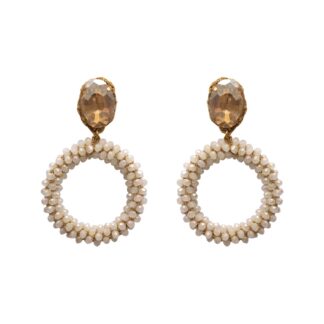 Thirza Crystal Crochet Rope Hoop Dangler Earrings - White