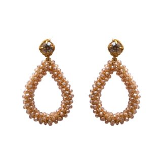 Nonie Crystal Crochet Rope Teardrop Dangler Stud Earrings - Model in Gold Earrings - Gold