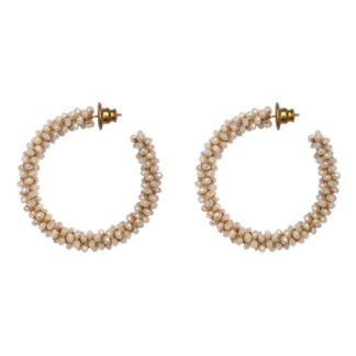 Neva Crystal Crochet Rope Hoop Earrings - White
