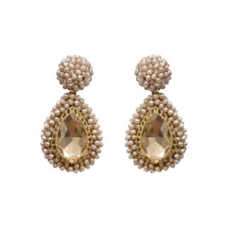 Emeline Crystal Crochet Dangler Teardrop Button Earrings - Silver