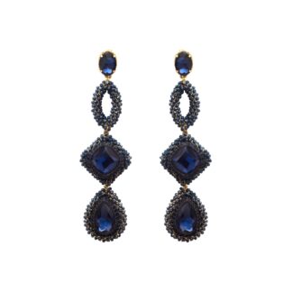 Sophronia Crystal Crochet Statement Dangler Drop Earrings - Blue