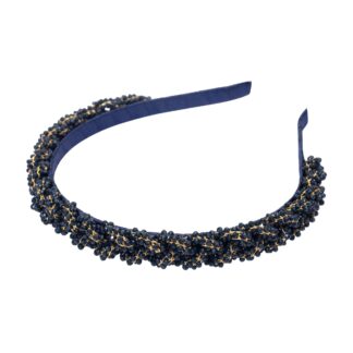 Elsie Crystal Crochet Headband - Blue