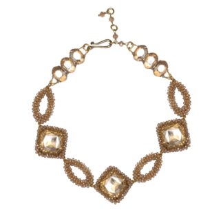 Sophronia Crystal Crochet Statement Necklace - Gold